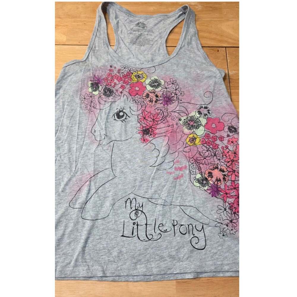 My Little Pony Retro Floral Racerback Tank Top Womens M Gray Hasbro NWT MLP